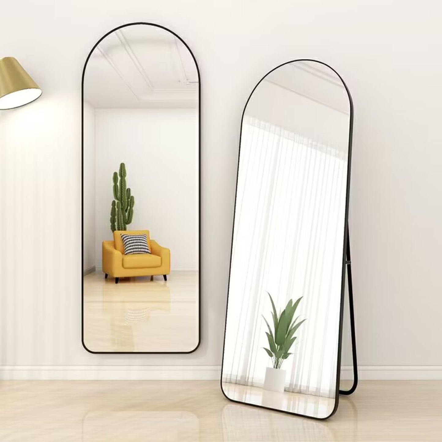 Sudica Black Arched Floor Mirror 65"x23" Wall Full Length Body Mirror with Stand for Living Room