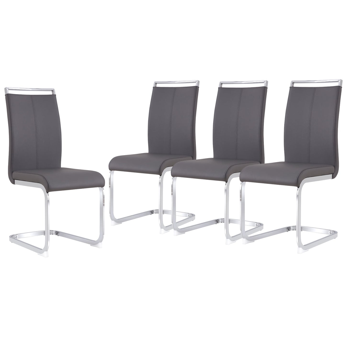 Sudica Dining Chairs Set of 4 Upholstered PU Leather Modern Kitchen Chairs with Chomon Legs, Gray