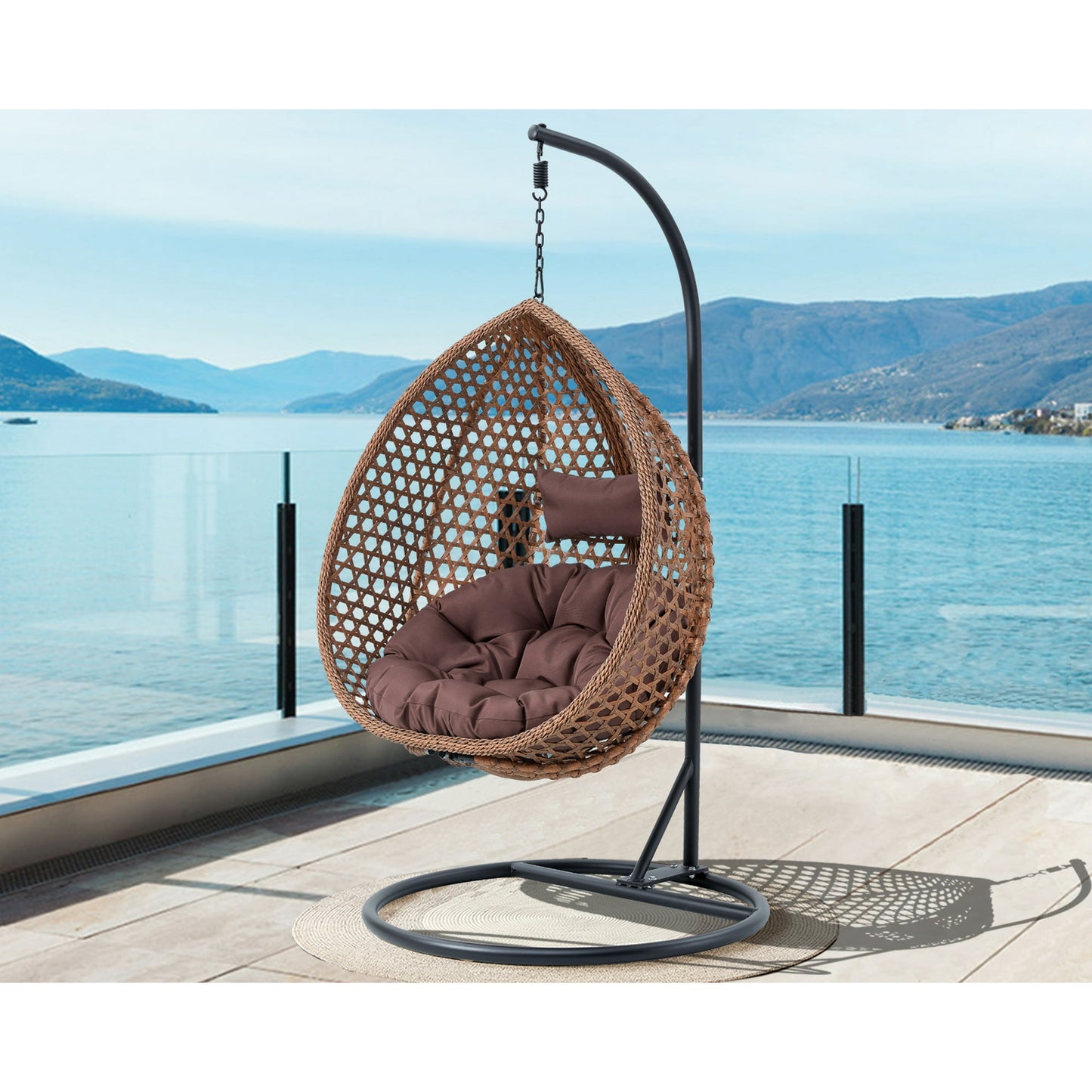 Sudica Egg Swing Chair with Stand Patio Soft Cushion Rattan Wicker Hanging Egg Chair for Bedroom, Garden 350lbs Capacity, Brown