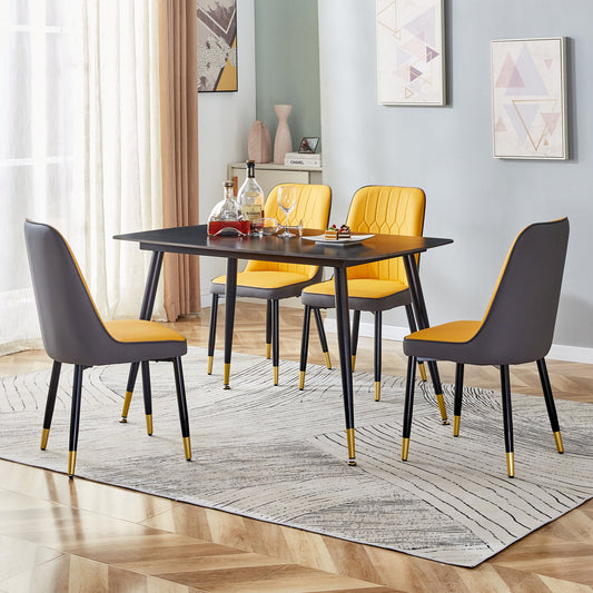 Sudica 5-Piece Kitchen Dining Table Set,Black Faux Marble Dining Tabletop with 4 Faux Leather Dining Room Chairs, Yellow