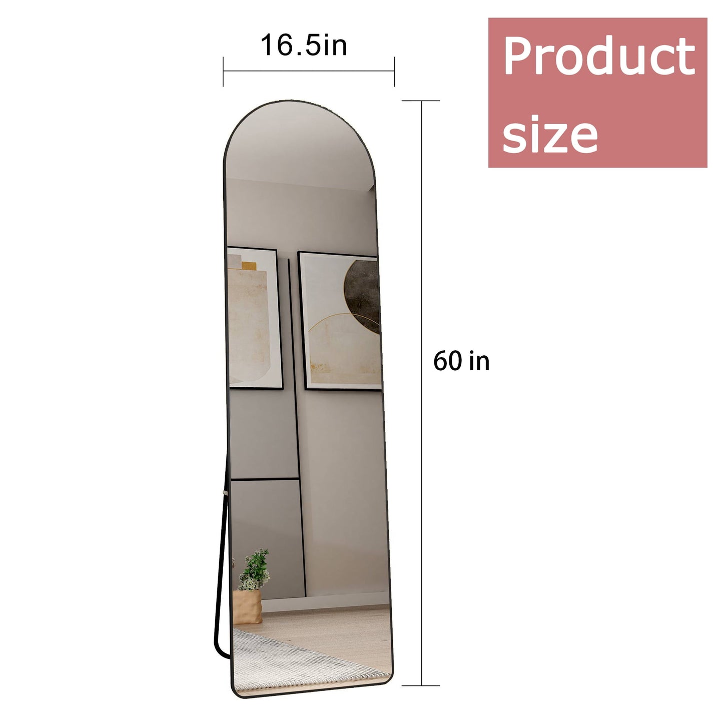 Sudica Black Arched Floor Mirror 60"x16.5" Wall Full Length Body Mirror with Stand for Living Room