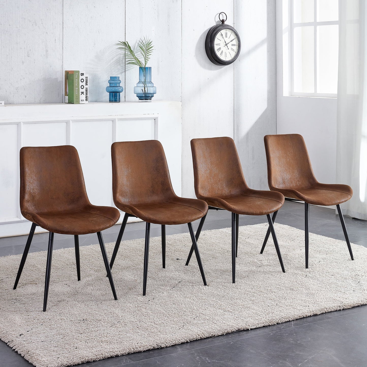 Dining Chairs Set of 4, Sudica Faux Leather Dining Room Chairs with Metal Legs Wide Seat Kitchen Chair,Brown