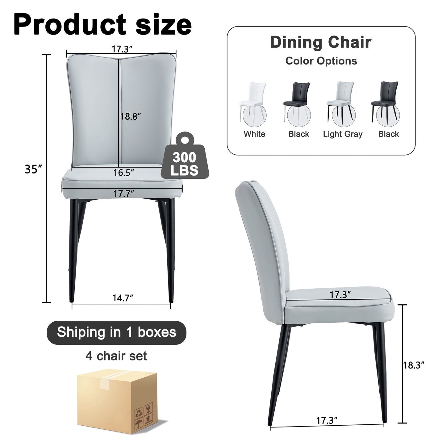 Sudica Modern Dining Chairs Set of 4, Upholstered Leather Kitchen Chairs with Metal Legs, Gray