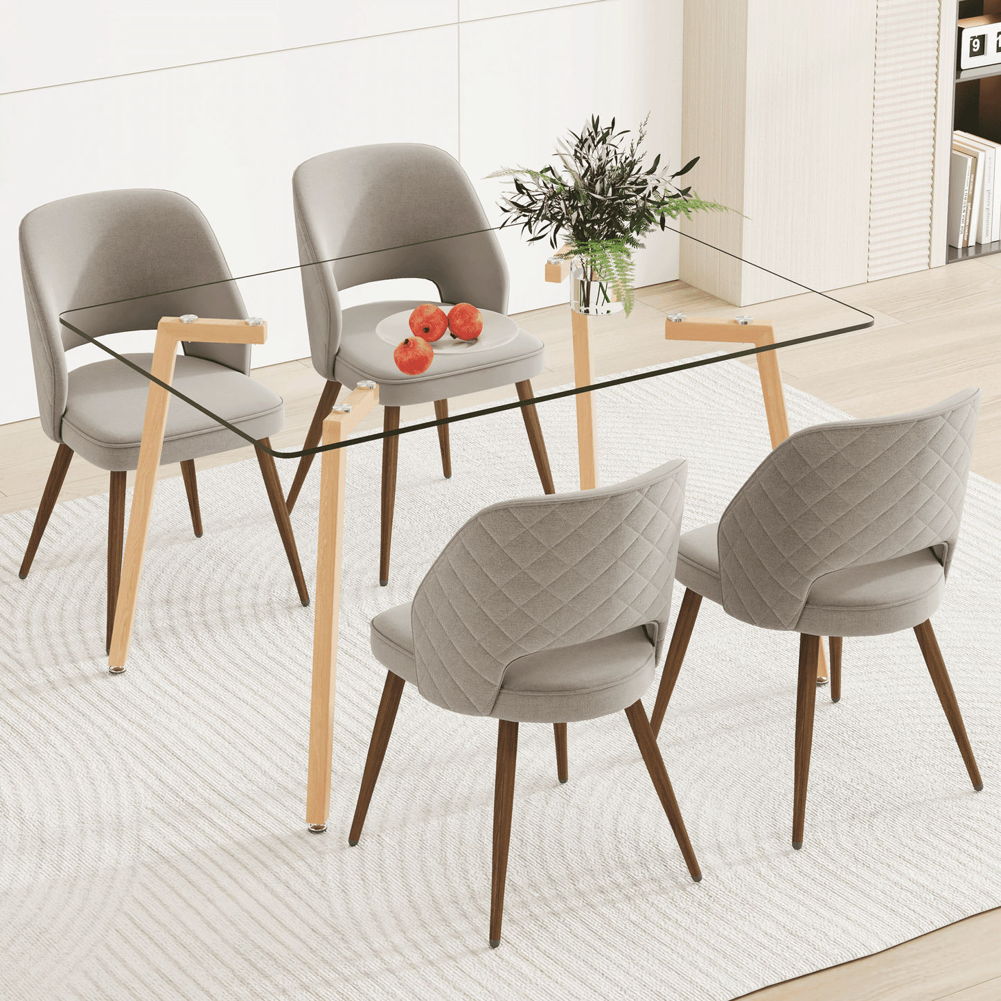 Sudica Dining Set for 4, Rectangular Glass Dining Table with Gray Upholstered Dining Room Chairs