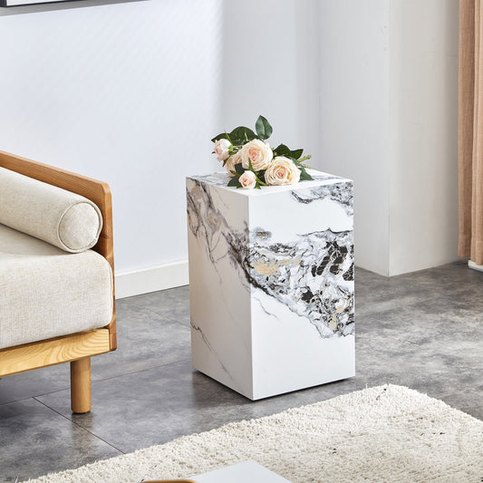 Sudica Side End Table White Marble Nightstand 11.81 inch Modern Side Table for Bedroom, Living Room