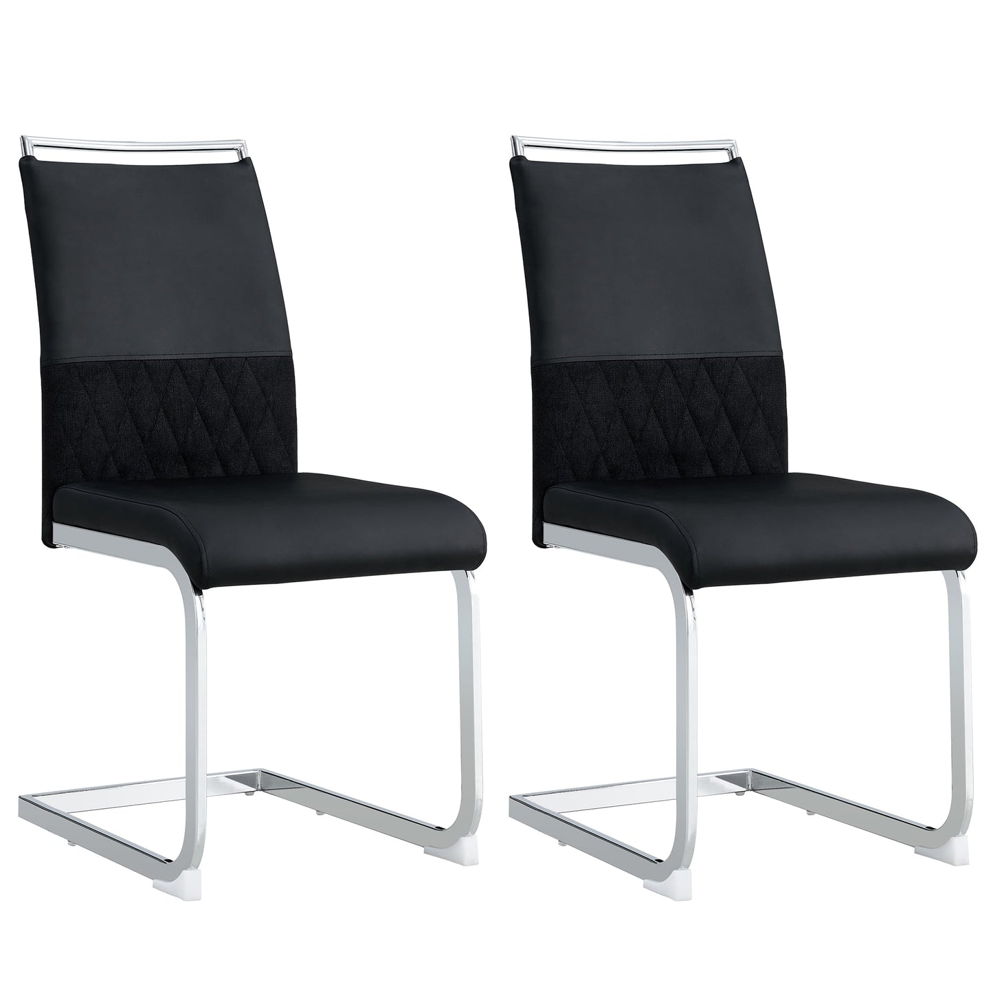 Sudica Upholstered Dining Chairs Set of 2 Leather Linen Dining Room Chair with Metal Legs for Home Kitchen, Black