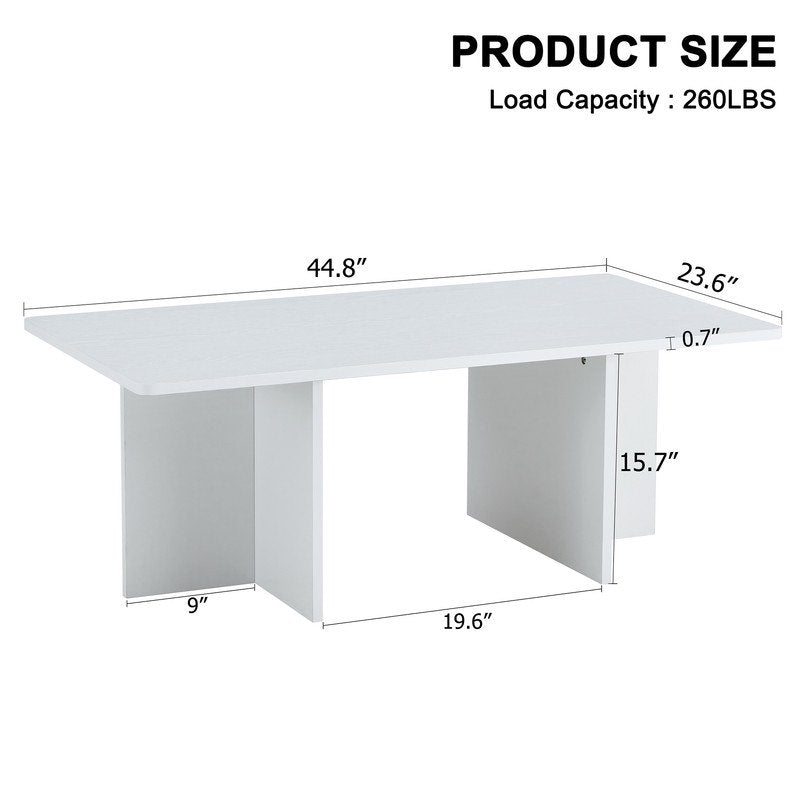 Sudica Rectangular Coffee Table, 45 inch Modern Tea Table with White Tabletop for Living Room.