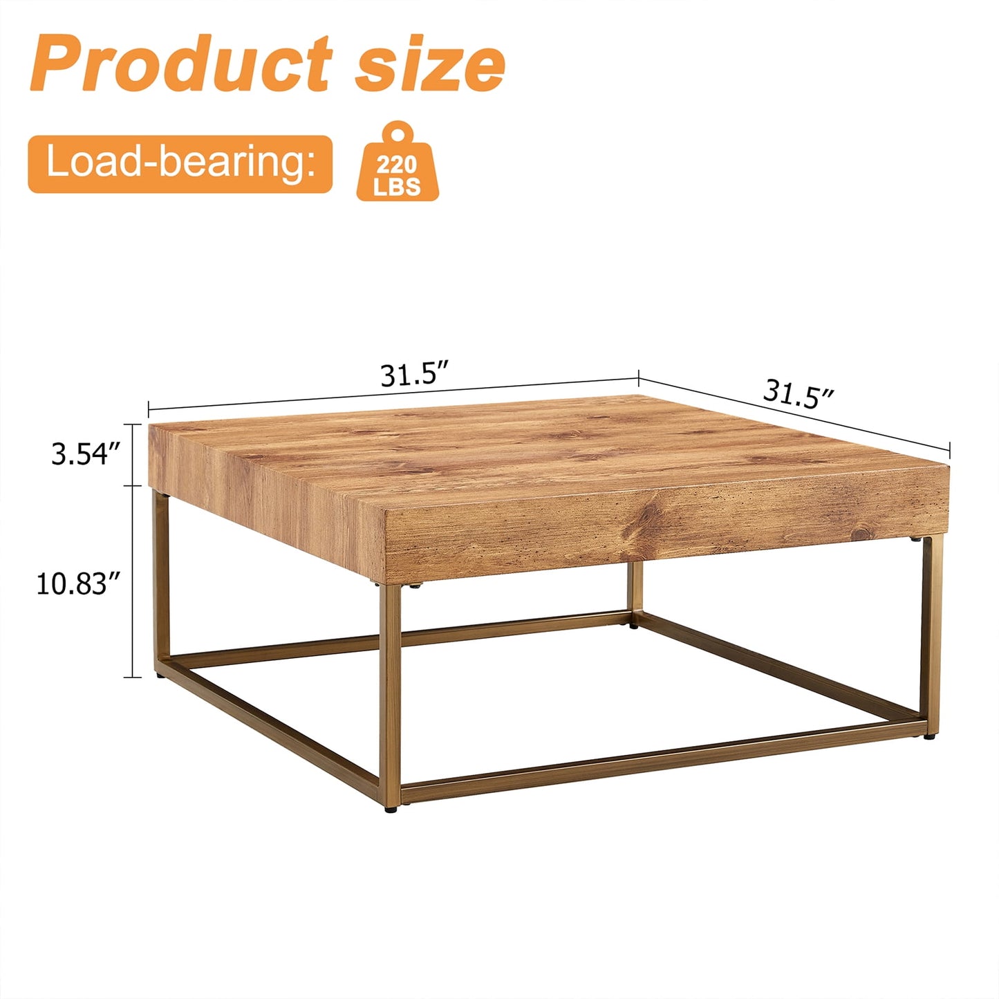 Sudica Wood Coffee Table Metal Frame Square Modern Coffe Table for Living Room, 31.5 Inch