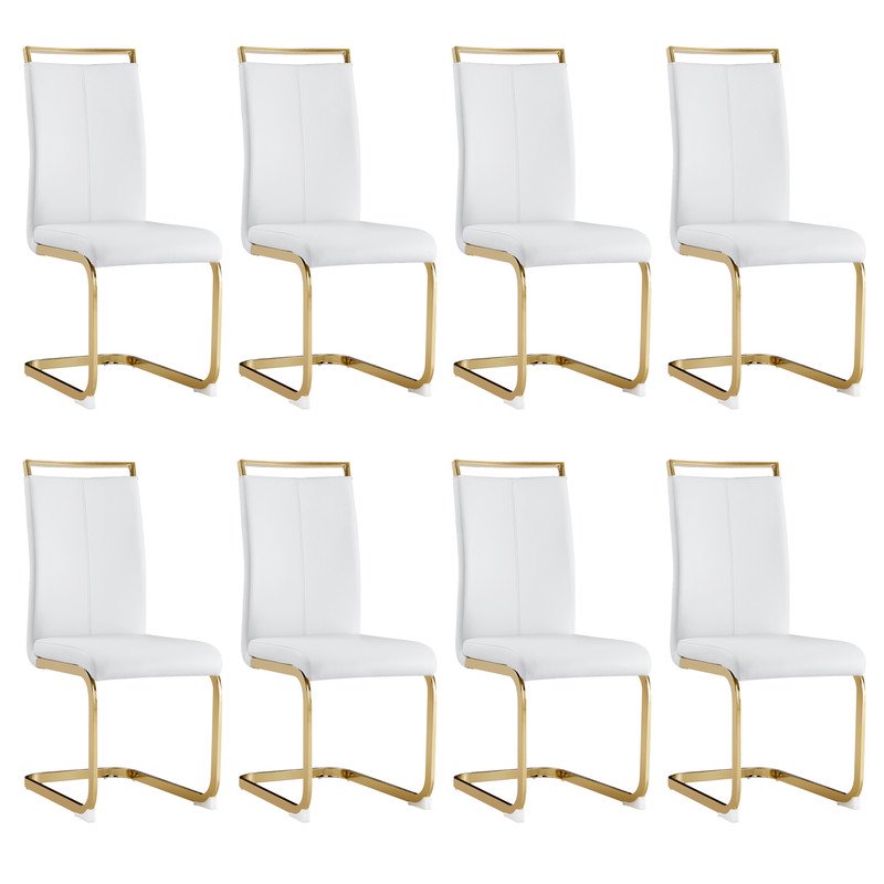 Modern Dining Chairs Set of 8 Sudica Faux Leather Dining Room Chairs with Golden Legs High Back Chair,White