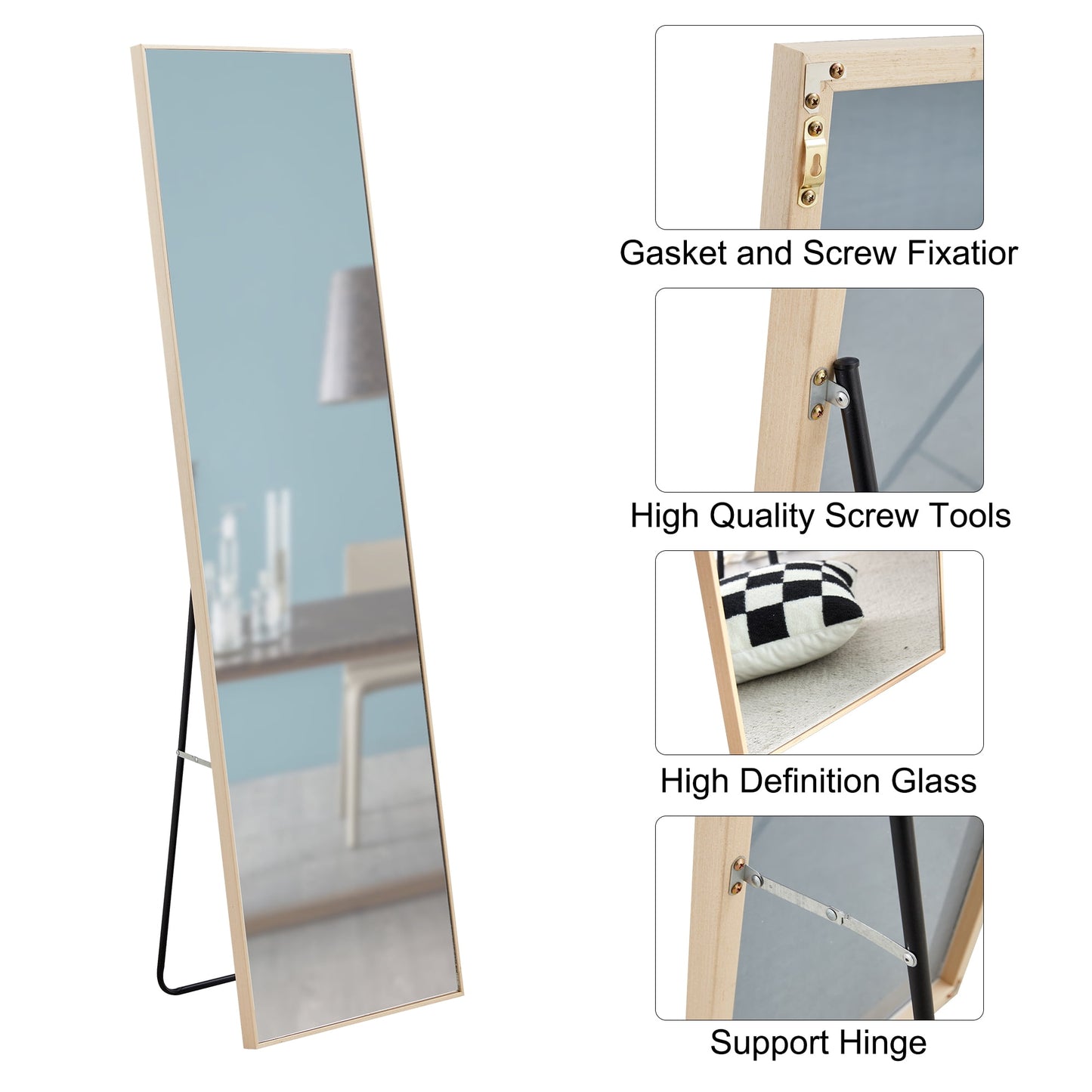 Sudica Full-Length Floor Mirror 65"x 23" Wooden Rectangular Bedroom Standing Body Mirror, Wood