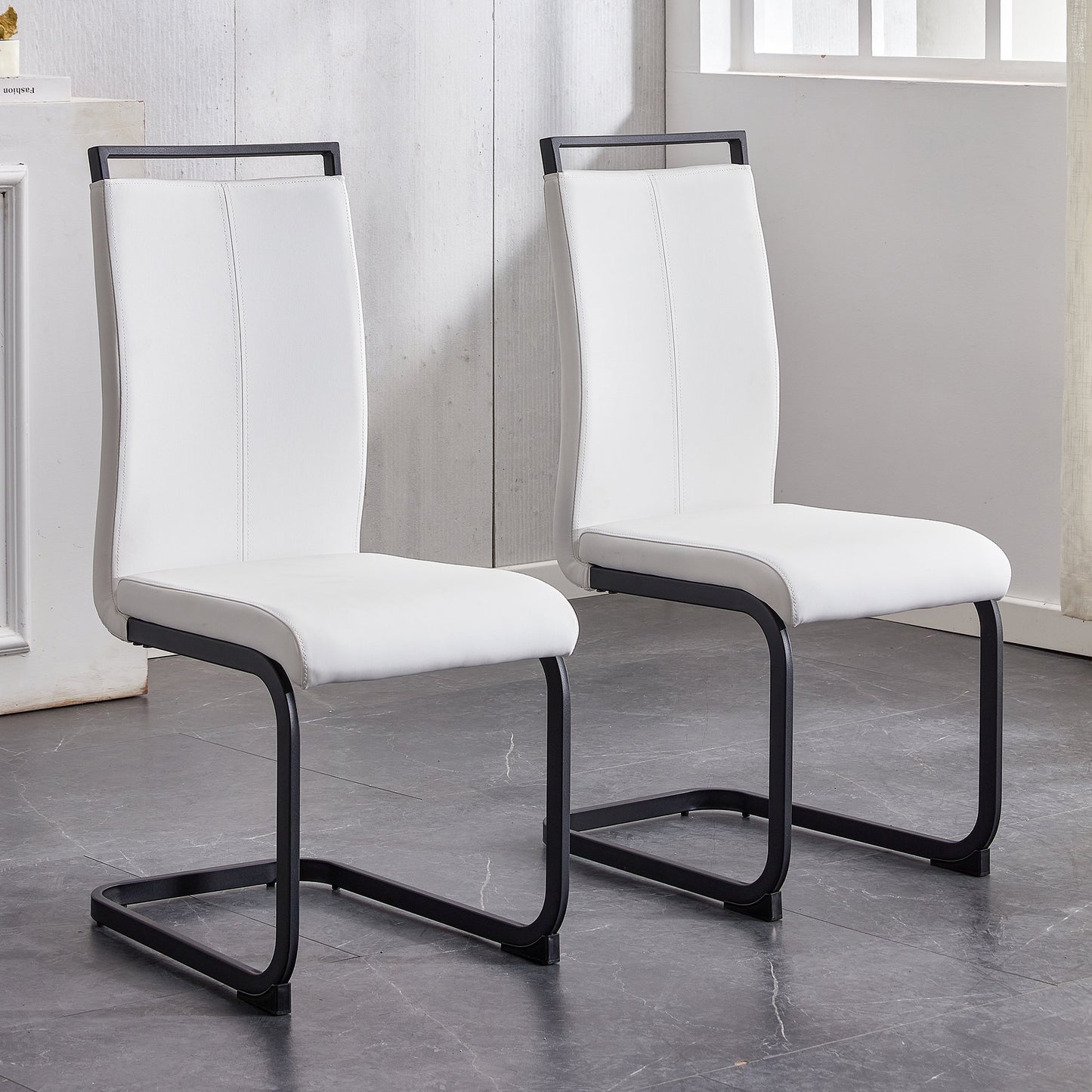 Modern Dining Side Chair Set of 2, PU Leather Side Chairs with Metal Legs for Home, White