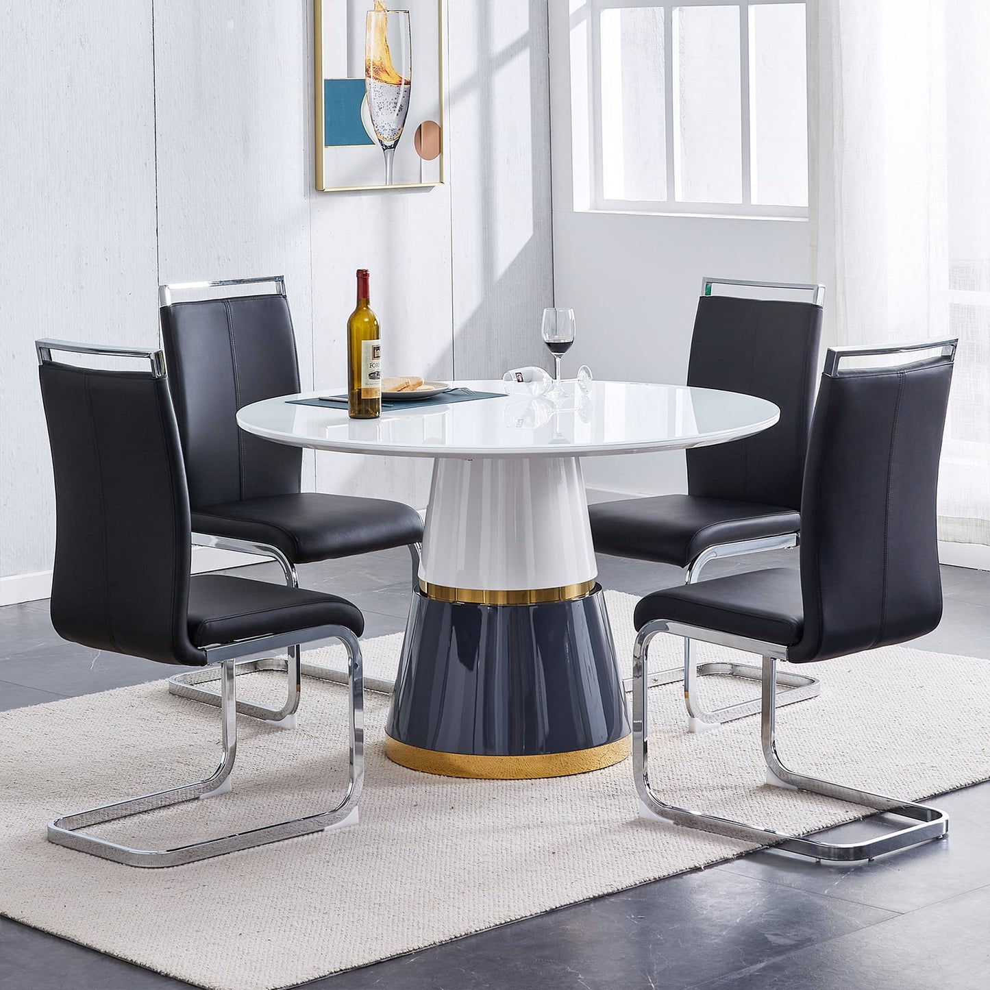 Sudica Modern Dining Chairs Set of 4 PU Leather Kitchen Dining Side Chairs with Metal Legs for Home, Black(chairs only)