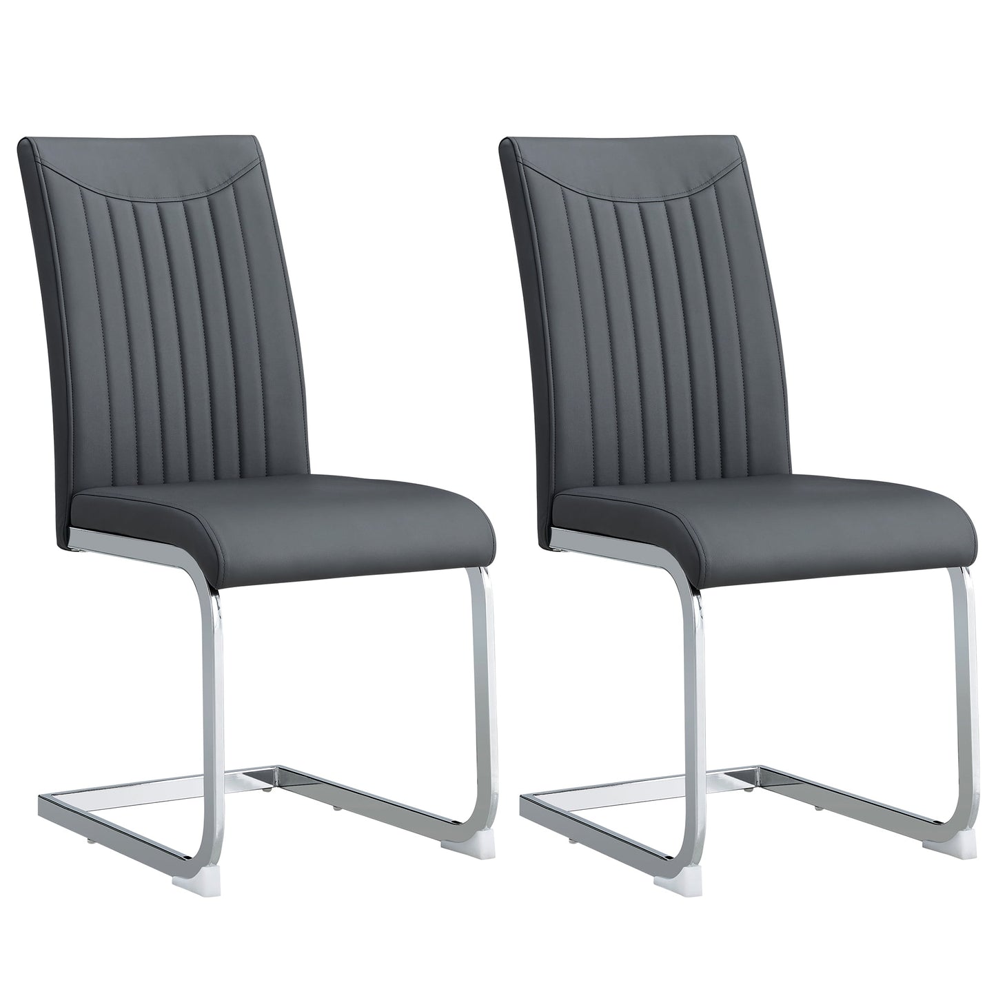 Sudica High Back Dining Chairs Set of 2 Upholstered PU Leather Dining Room Chair with Metal Legs for Home Kitchen, Gray