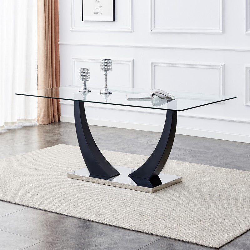 Sudica Modern Glass Dining Table, 67 inch Large Dining Room Table with Black U shape Base for Kitchen