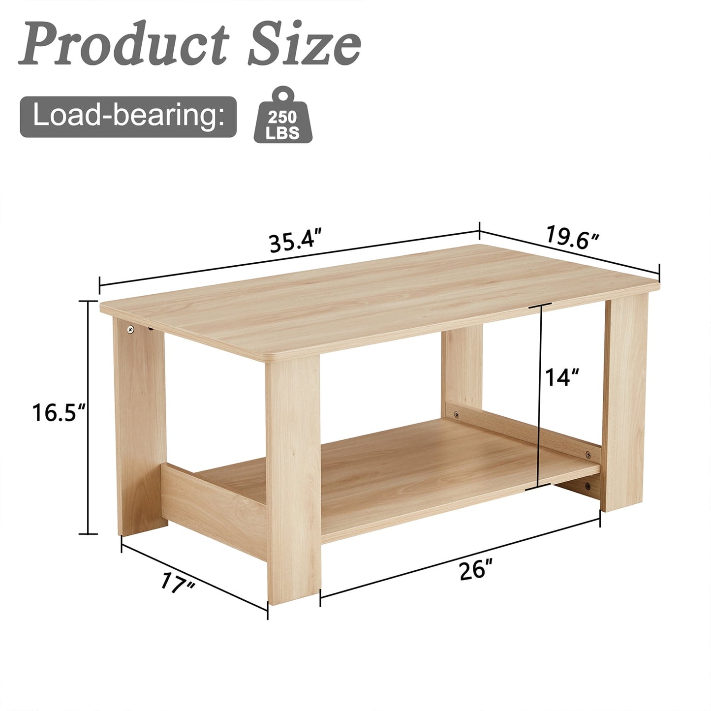 Sudica 35.4" Coffee Table with Storage Shelf Rectangular Rustic Wood Cocktail Table for Living Room,Wood