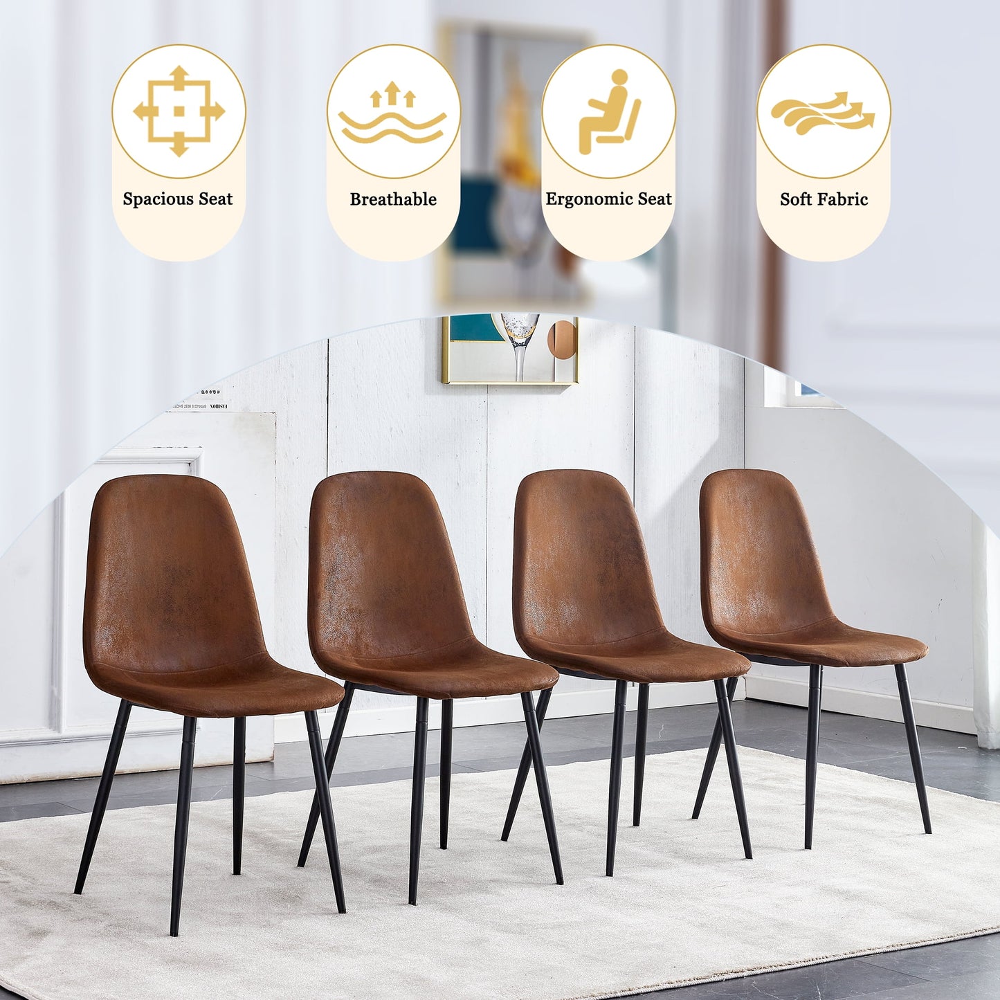 Sudica Compact Wood Table and Chair Set for 4, Modern 47.2" Dining Table with Brown Velvet Kitchen Chairs