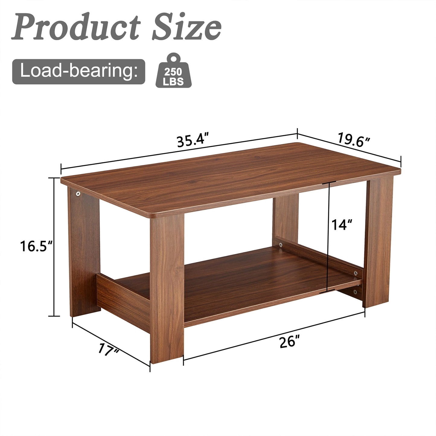 Sudica 35.4" Coffee Table with Storage Shelf Rectangular Rustic Wood Cocktail Table for Living Room,Walnut