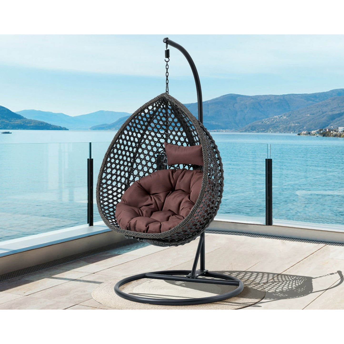 Sudica Egg Swing Chair with Stand Patio Soft Cushion Rattan Wicker Hanging Egg Chair for Bedroom, Garden 350lbs Capacity£¬ Black