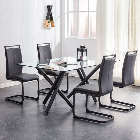 Modern Dining Side Chair Set of 4, PU Leather Side Chairs with Metal Legs for Home, Black