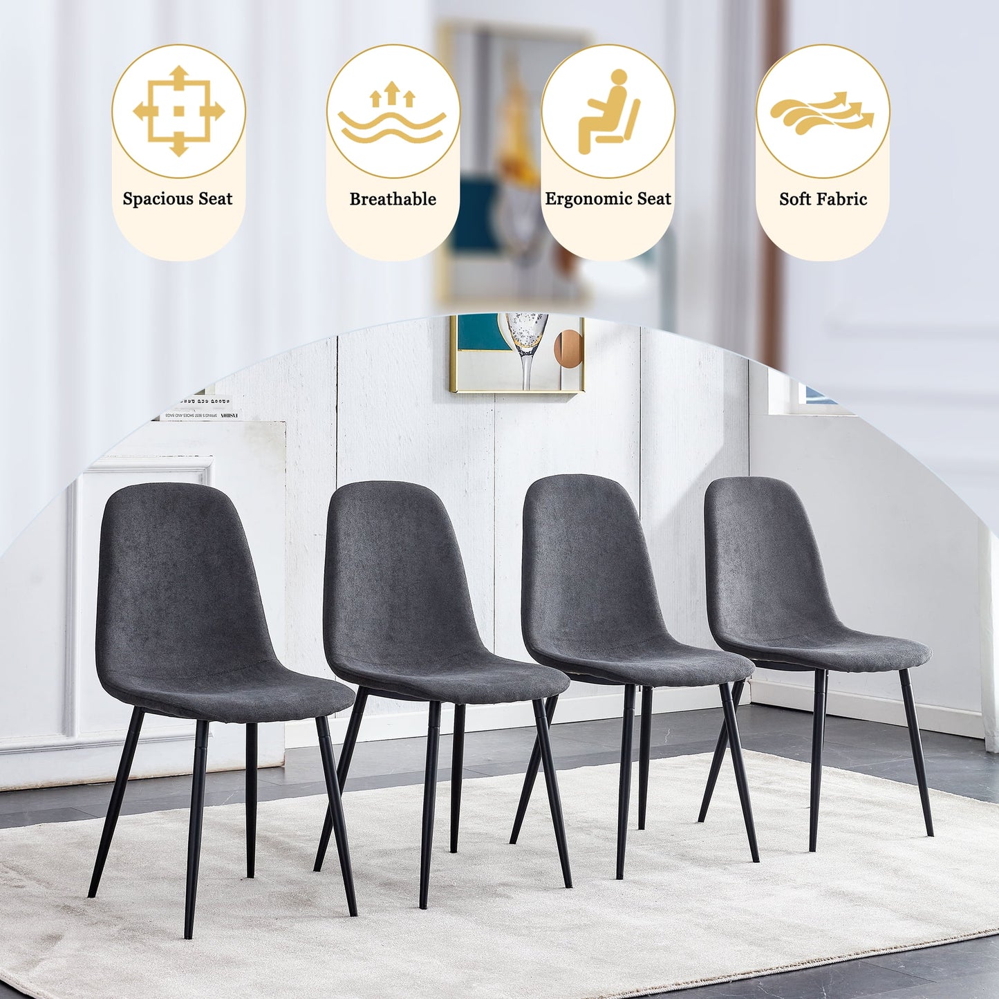 Sudica Compact Wood Table and Chair Set for 4, Modern 47.2" Dining Table with Gray Velvet Kitchen Chairs