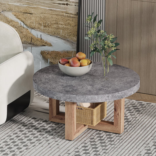 Sudica Round Coffee Table 31" Modern Gray Faux Marble Center Table with Wood Legs for Living Room