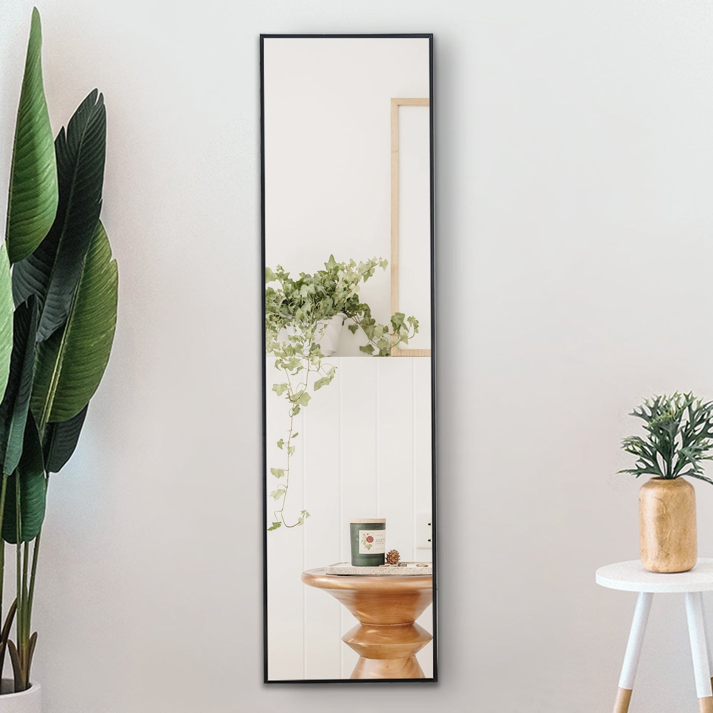 Sudica Full Length Mirror with Stand 48 inches X 13.8 inches Rectangular Bedroom Wall Body Mirrors, Black Metal Frame