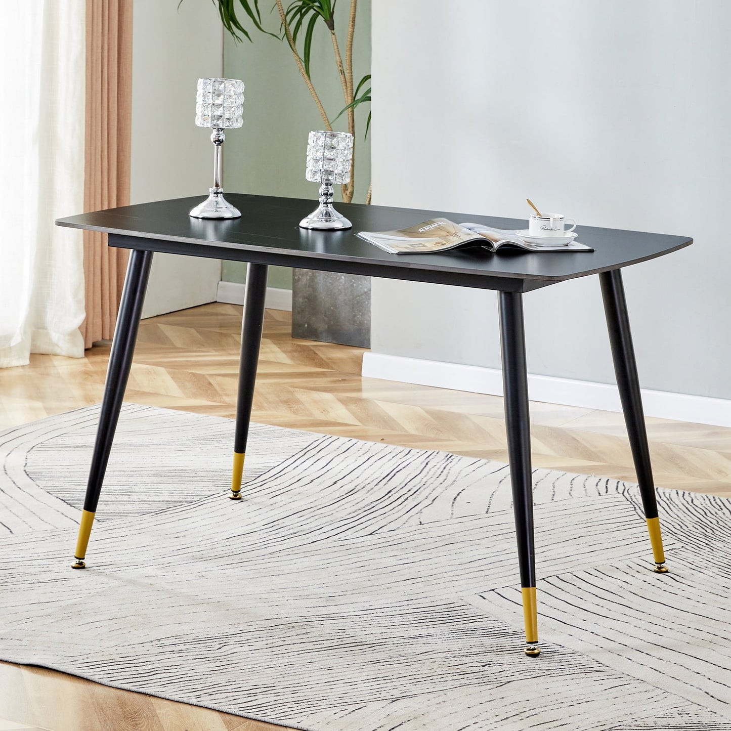 Sudica Dining Table 48" Rectangle Faux Marble Kitchen Dining Room Table with Metal Legs, Black