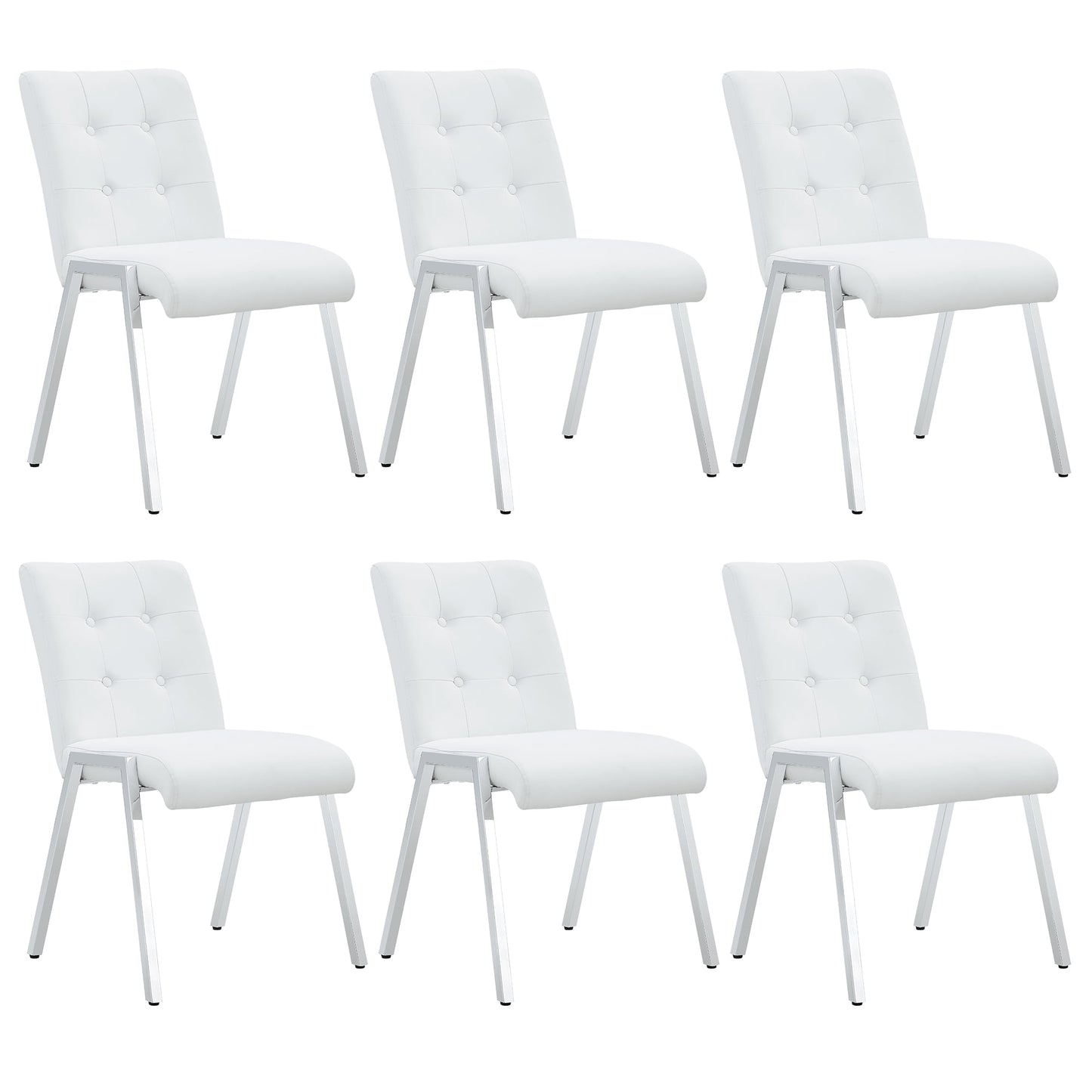 Sudica Dining Room Chairs Set of 6 Upholstered Tufted Mid-Century Modern Kitchen Chairs with Chomon Legs, White(chairs only)