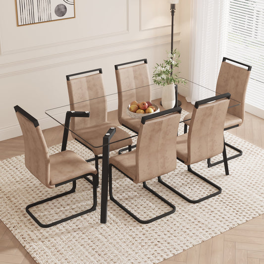 Sudica Dining Set for 6, Glass Rectangular Kitchen Table Set with Upholstered Dining Chairs