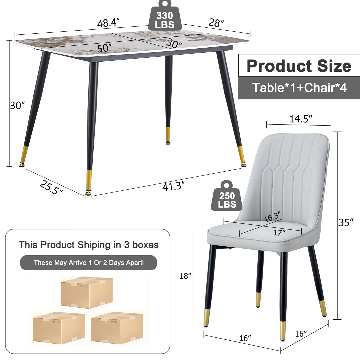 Sudica 5-Piece Dining Table Set,White Faux Marble Dining Tabletop with 4 Faux Leather Dining Room Chairs,White