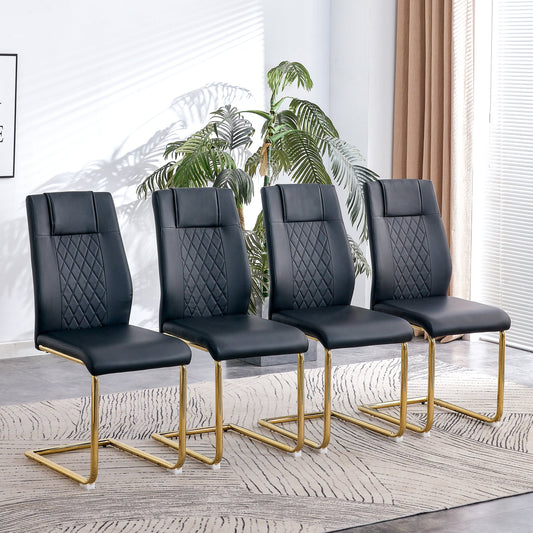 Sudica Upholstered Dining Chairs Set of 4 PU Leather Dining Room Chair with Golden Metal Legs£¬Black