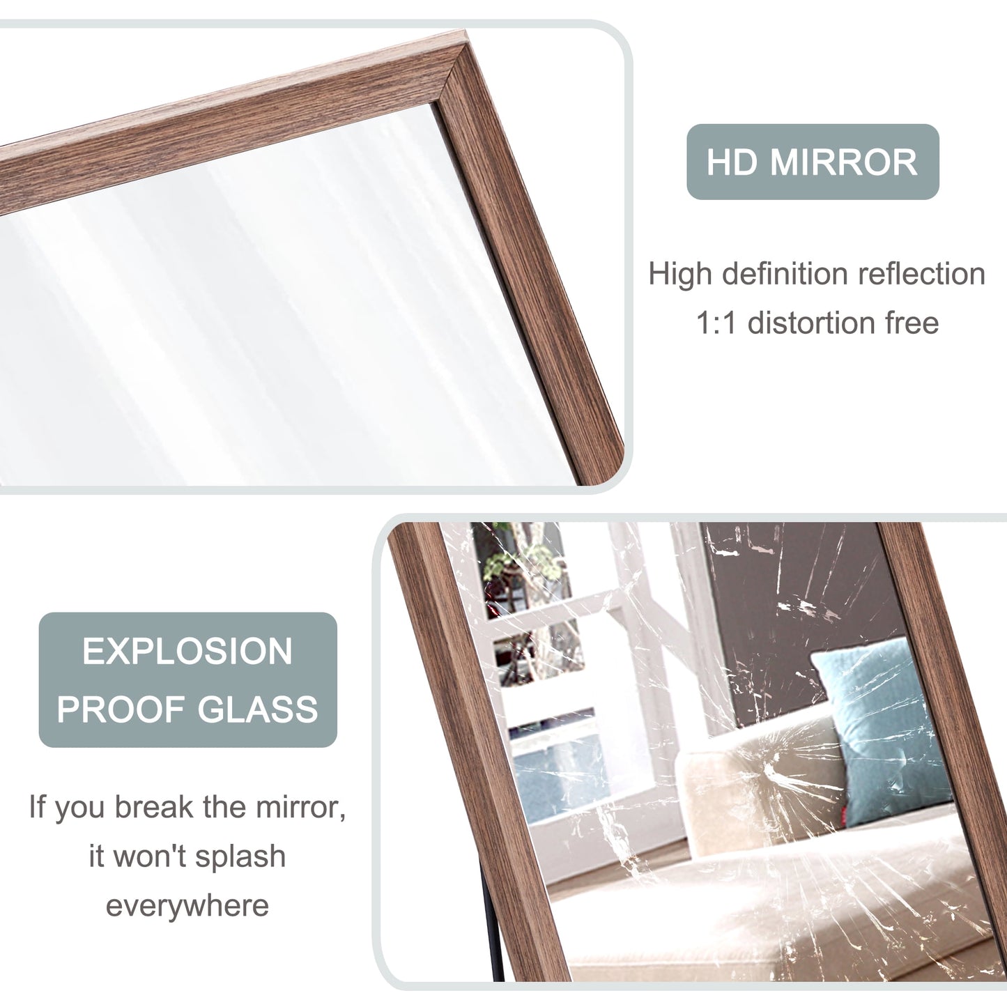 Sudica Wooden Floor Mirror 65"x22.8" Rectangular Full Body Standing Mirror for Living Room, Walnut