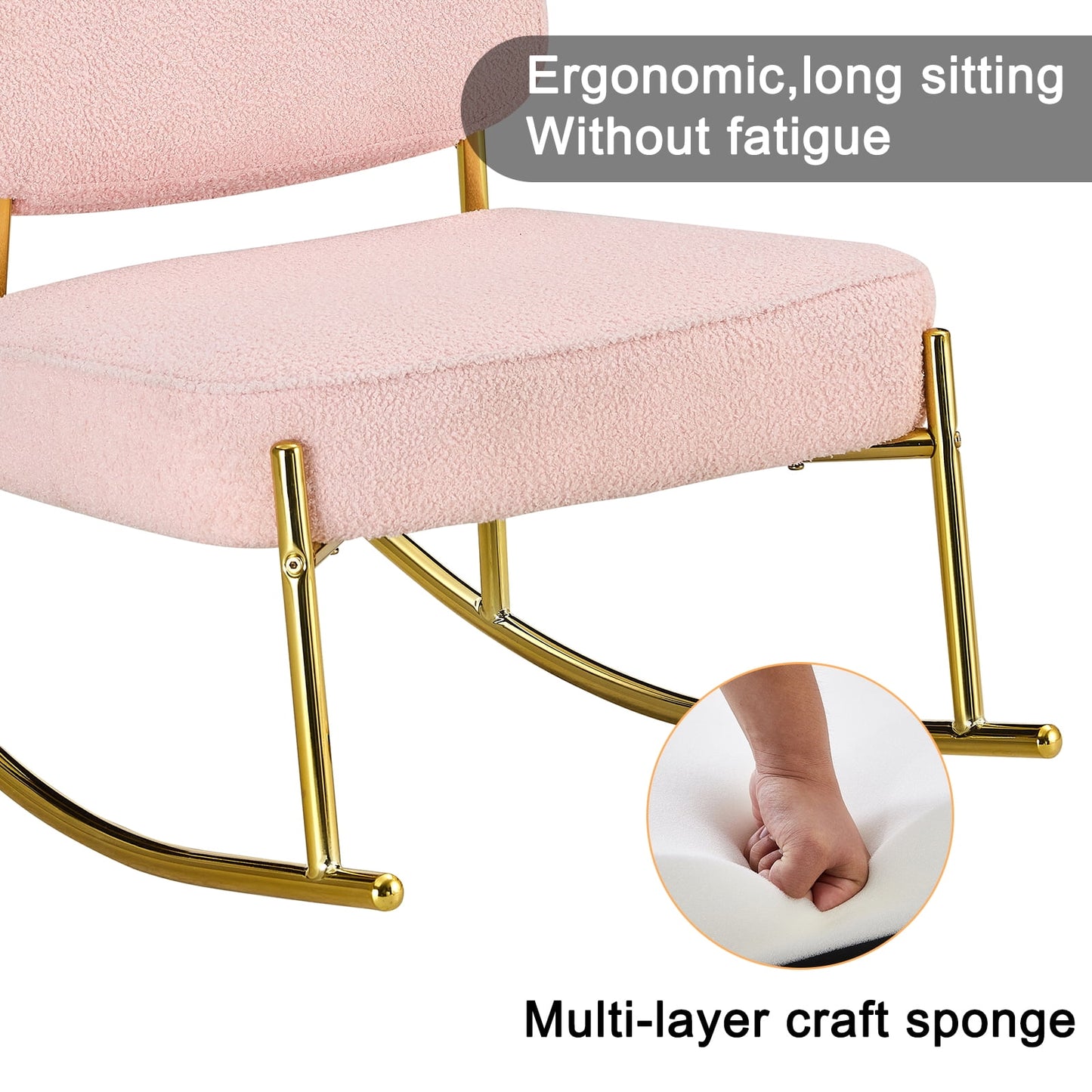 Sudica Velvet Rocking Accent Chairs with Metal Legs, Upholstered Modern Armless Rocker Chair for Bedroom,Pink