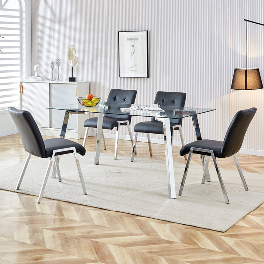 Sudica Dining Set for 4, Glass Rectangular Kitchen Table Set with Upholstered Faux Leather Dining Room Chairs,Black