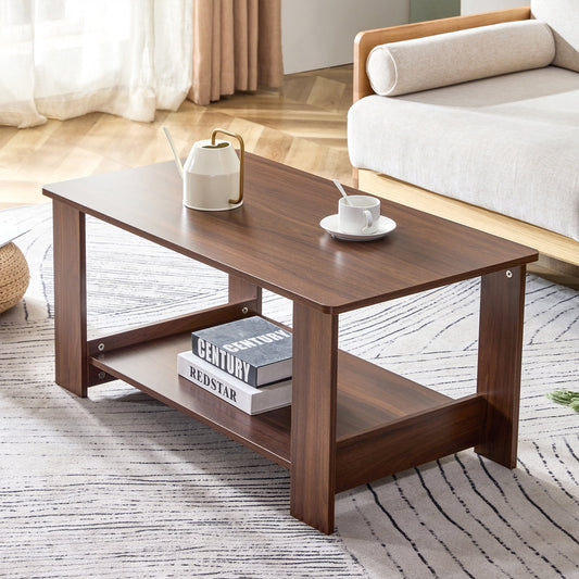 Sudica 35.4" Coffee Table with Storage Shelf Rectangular Rustic Wood Cocktail Table for Living Room,Walnut