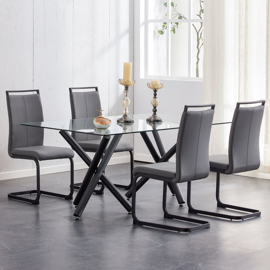 Modern Dining Side Chair Set of 4, PU Leather Side Chairs with Metal Legs for Home, Dark Gray