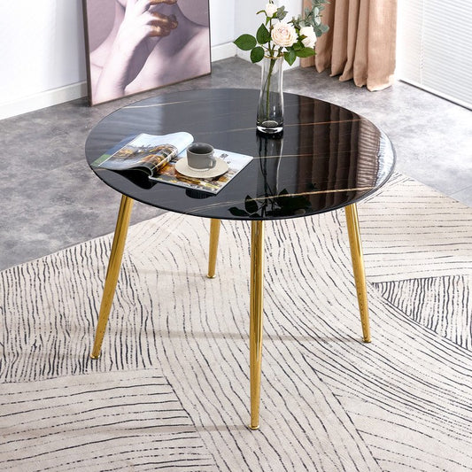 40 Inch Round Marble Dining Table for 4, Sudica Black Marble Table with Gold Legs Compact Kitchen Table for Living Room