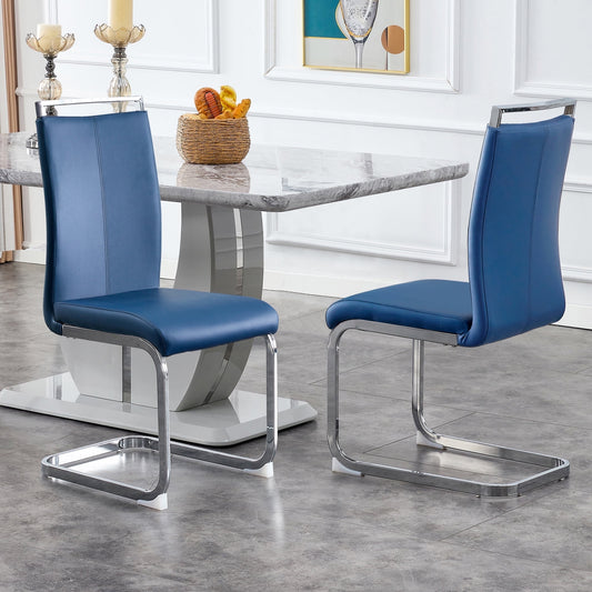 Sudica Modern Dining Chairs Set of 2 PU Leather Kitchen Dining Side Chairs with Metal Legs for Home, Blue