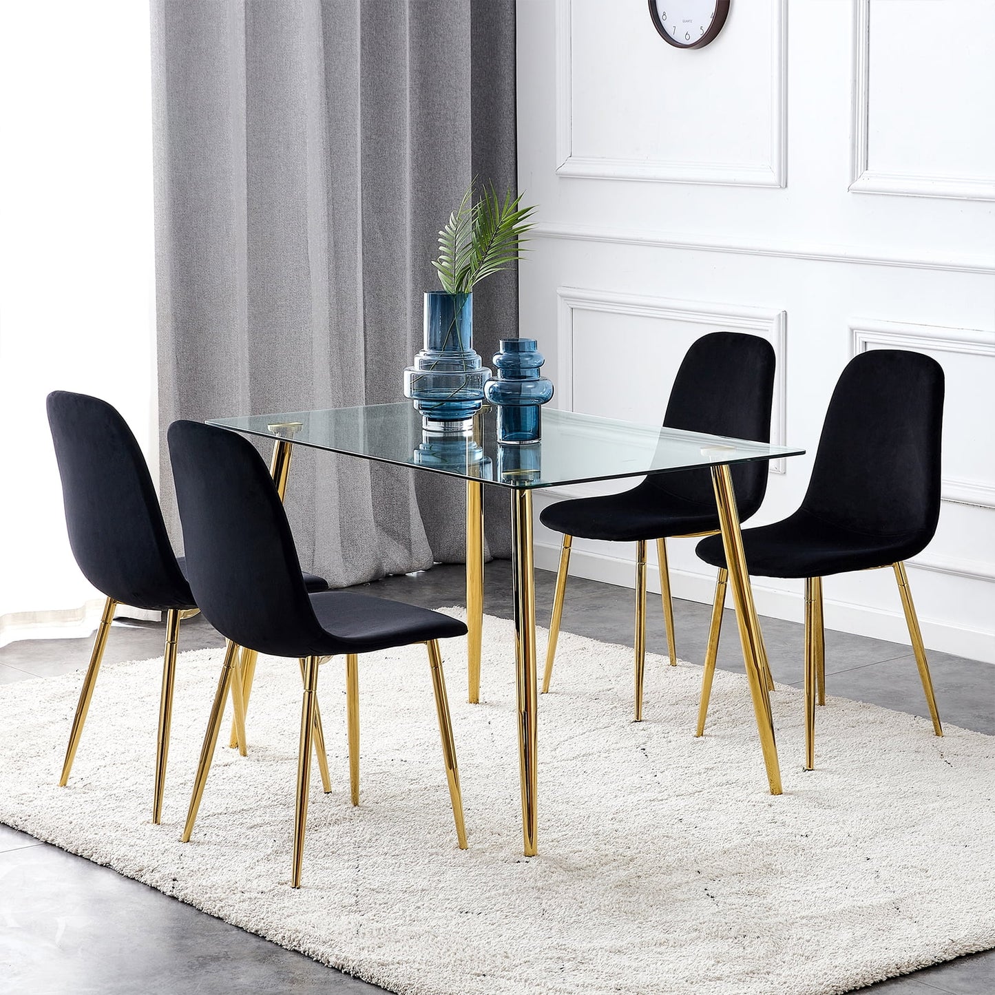 Sudica 51" Modern Dining Table Set for 4 Glass Kitchen Table and Black Velvet Dining Room Chairs