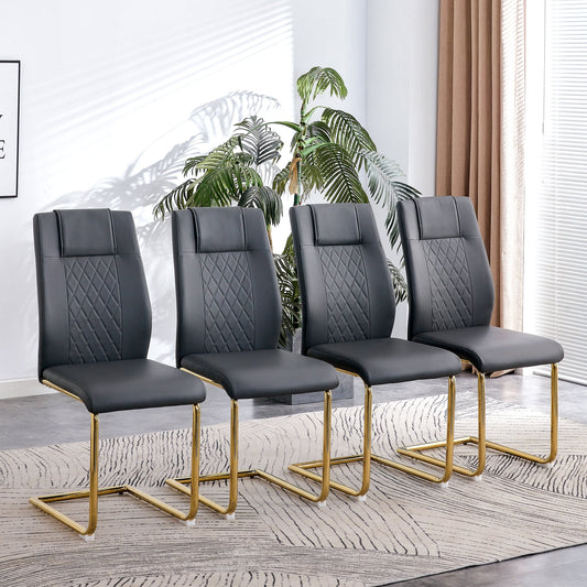 Sudica Upholstered Dining Chairs Set of 4 PU Leather Dining Room Chair with Golden Metal Legs£¬Gray