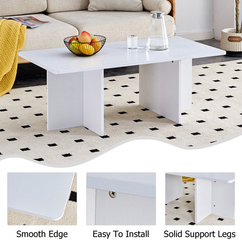 Sudica Rectangular Coffee Table, 45 inch Modern Tea Table with White Tabletop for Living Room.