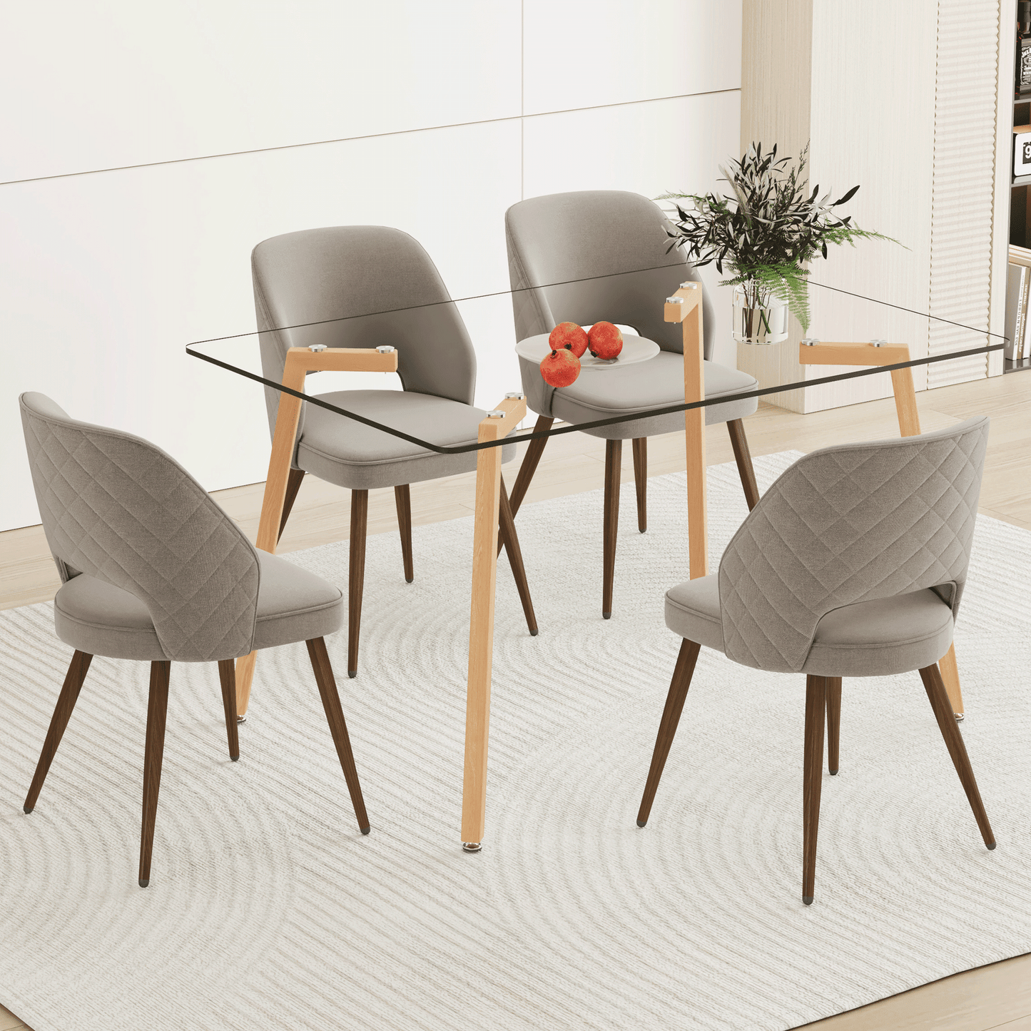 Sudica Dining Set for 4, Rectangular Glass Dining Table with Gray Upholstered Dining Room Chairs