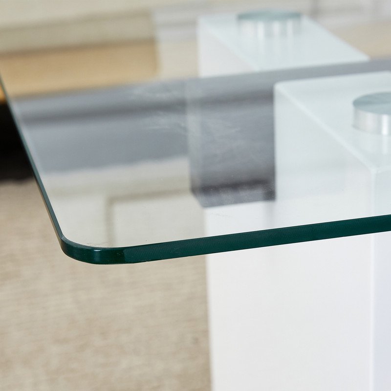 Sudica Rectangular Coffee Table, 43 inch Modern Tea Table with Tempered Glass Tabletop and White Legs for Living Room