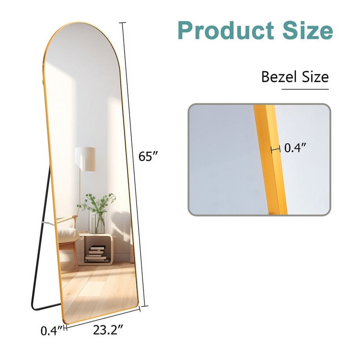 65"x23 inch Arched Full Length Mirror with Stand, Wall Hanging or Leaning Body Mirror for Bedroom, Gold