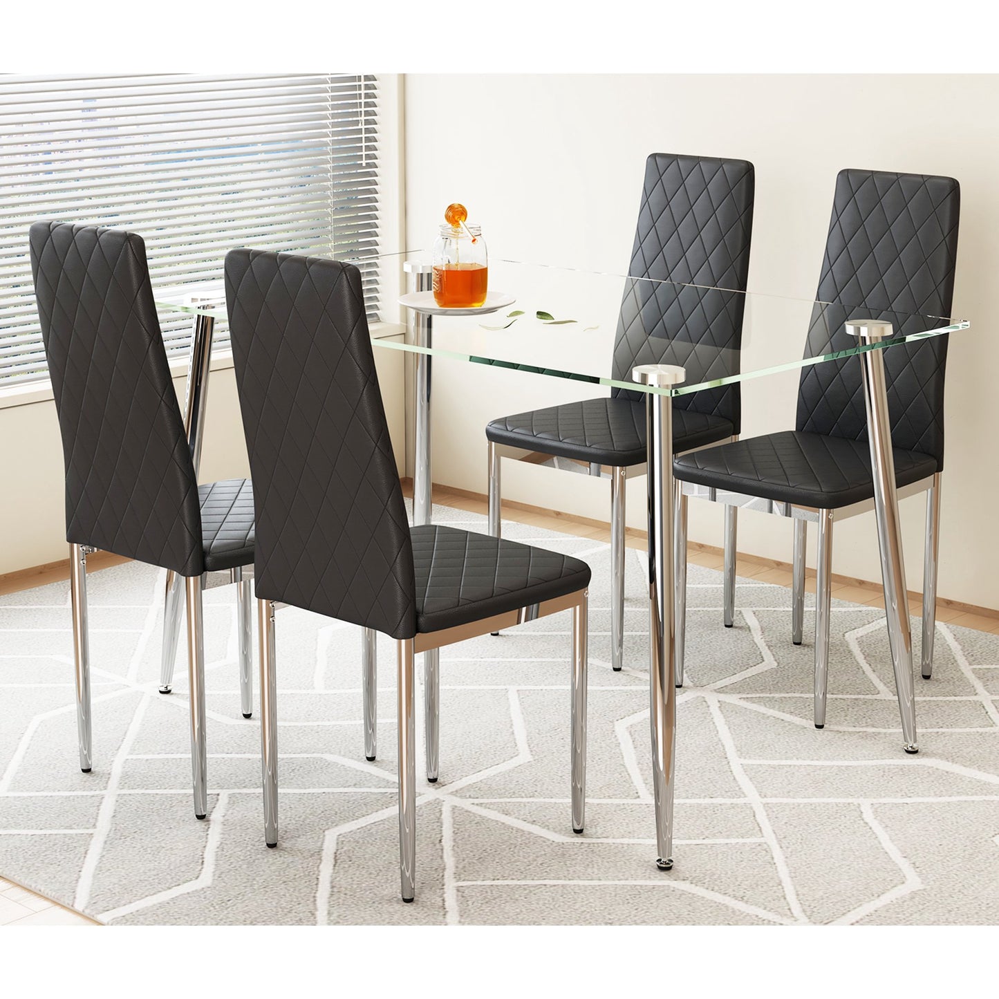 Sudica Upholstered Black Dining Chairs, Set of 4 PU Leather Kitchen Dining Room Chairs with Tall Slat Back