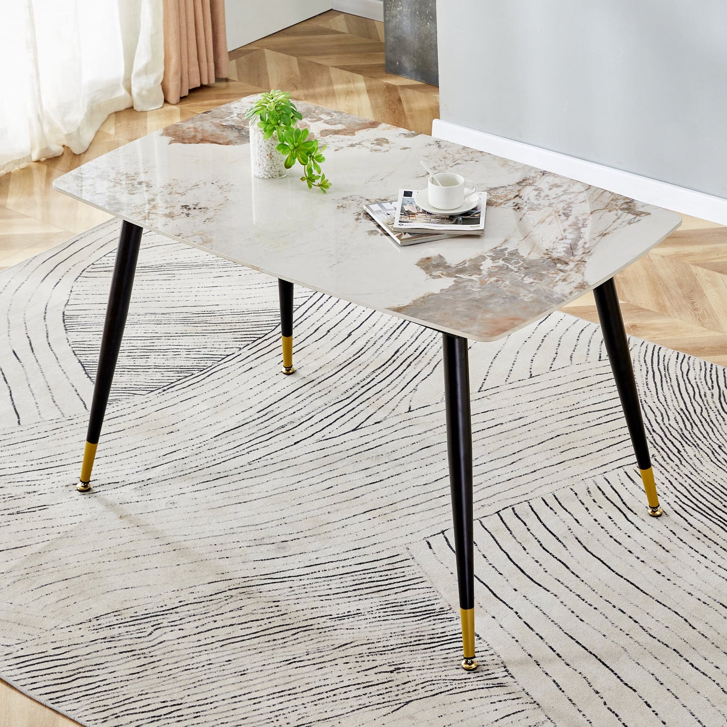 Sudica Dining Table 48" Rectangle Faux Marble Kitchen Dining Room Table with Metal Legs, Brown