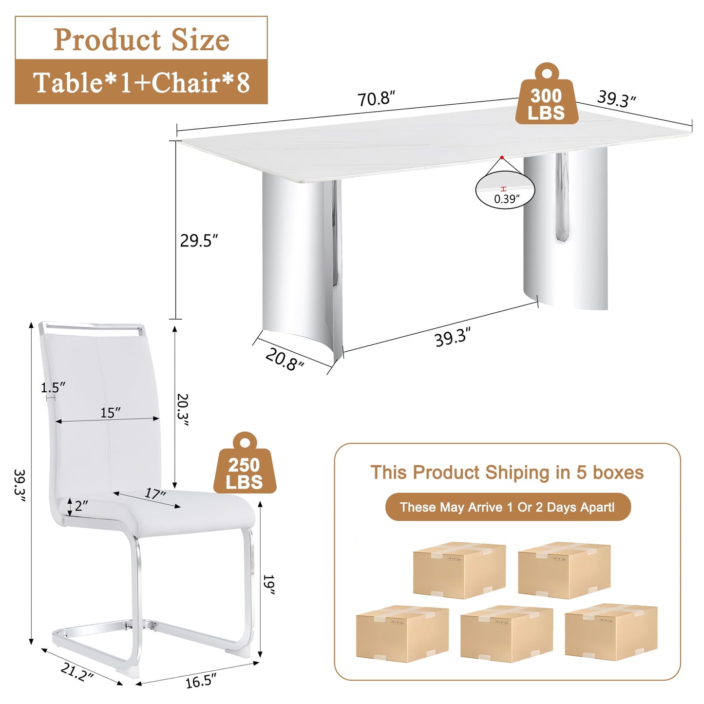 Dining Table Set for 8£¬Sudica 71" Faux Marble White Rectangular Dining Table and Upholstered PU Leather Dining Room Chairs for Kitchen,White