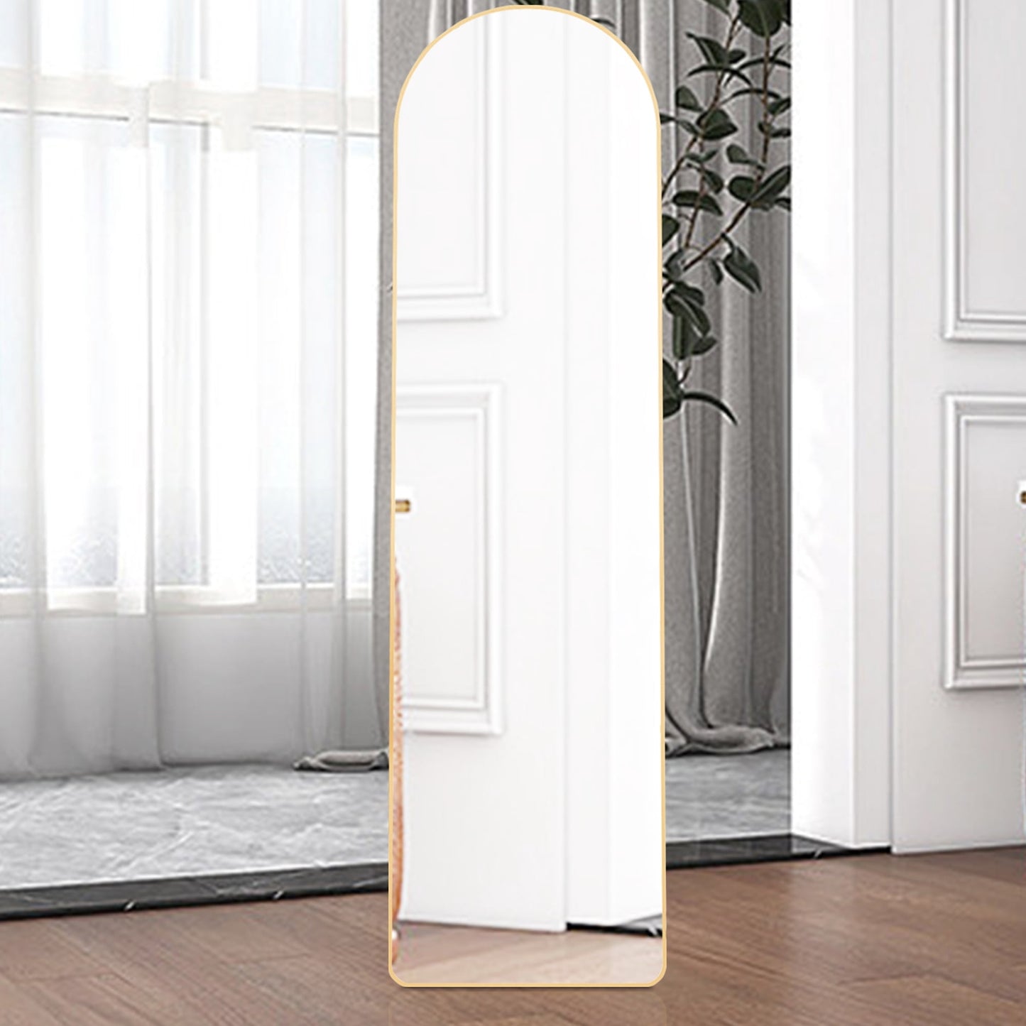 Sudica Arched Full Length Floor Mirror 57"x14" Wall Full Body Mirror with Stand for Living Room, Gold