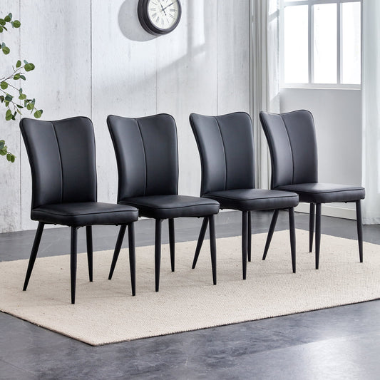 Sudica Modern Dining Chairs Set of 4, Upholstered Leather Kitchen Chairs with Black Metal Legs, Black