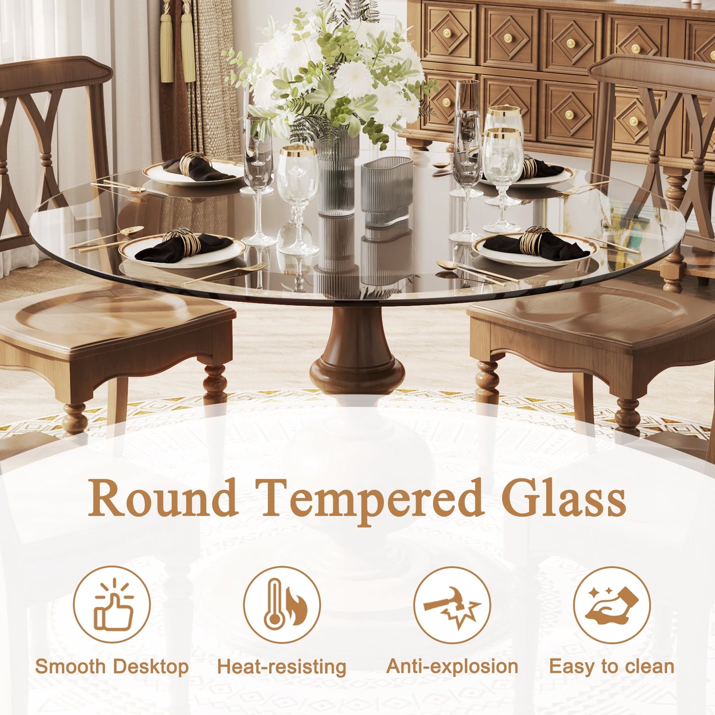 42 Inch Round Glass Table Top 1/3" Thick Ogee Edge Polish Clear Glass Table Top